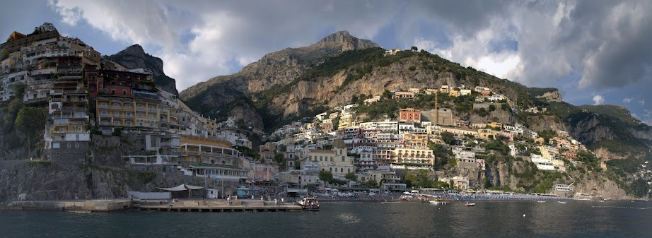 Panoramic view of Positano from the Amalfi Ferry