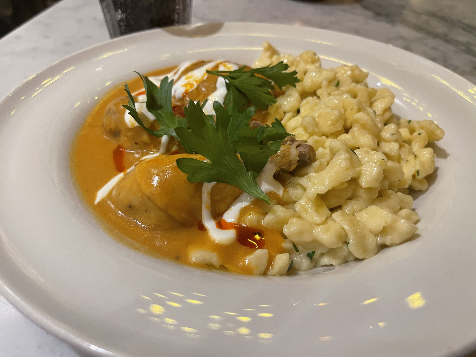 Chicken Paprikash in Pest-Buda Bistro, Budapest, Hungary