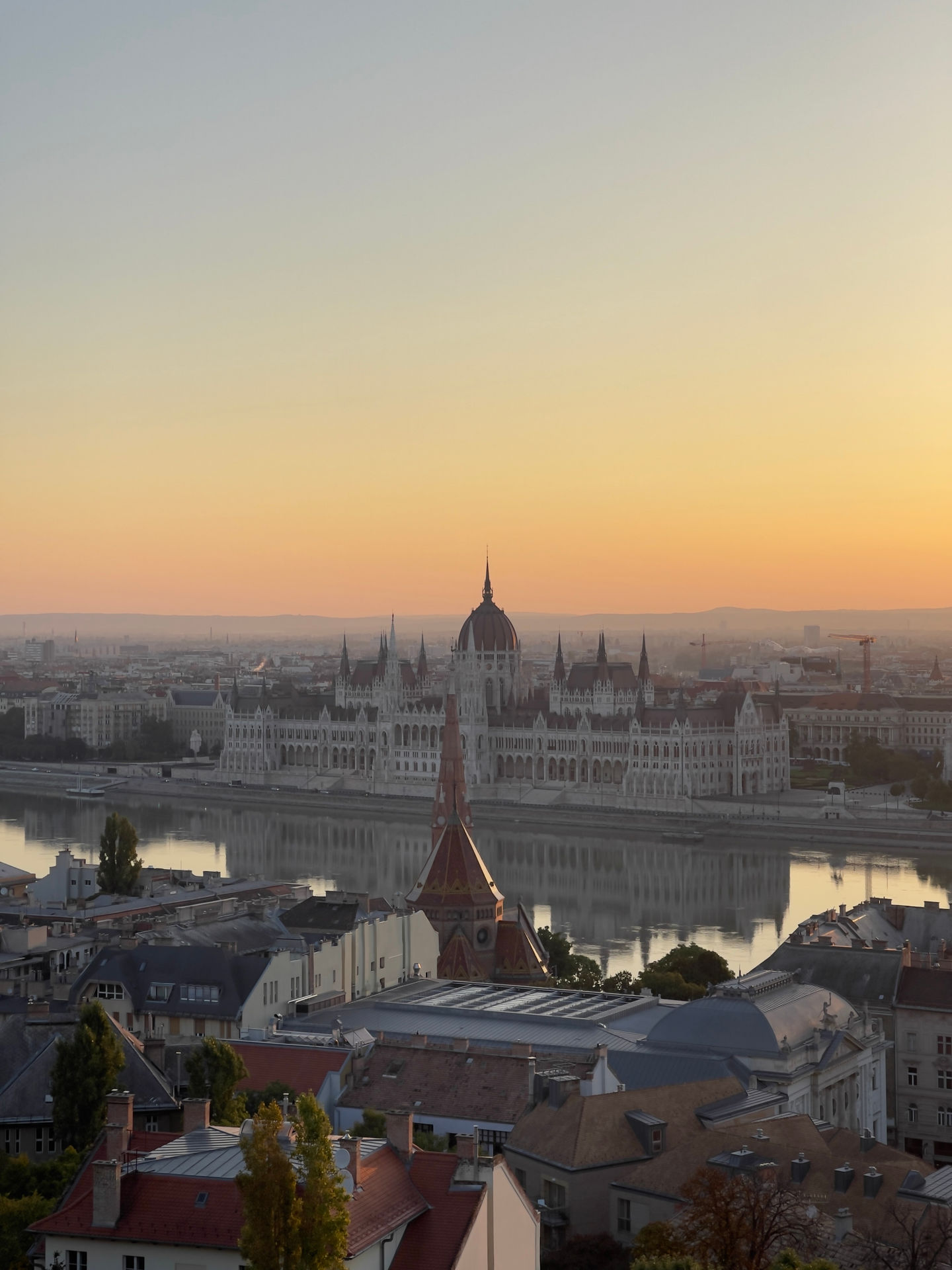 Fisherman's Bastion Sunrise view overlooking the Hungarian Parliament Building in Budapest Hungary