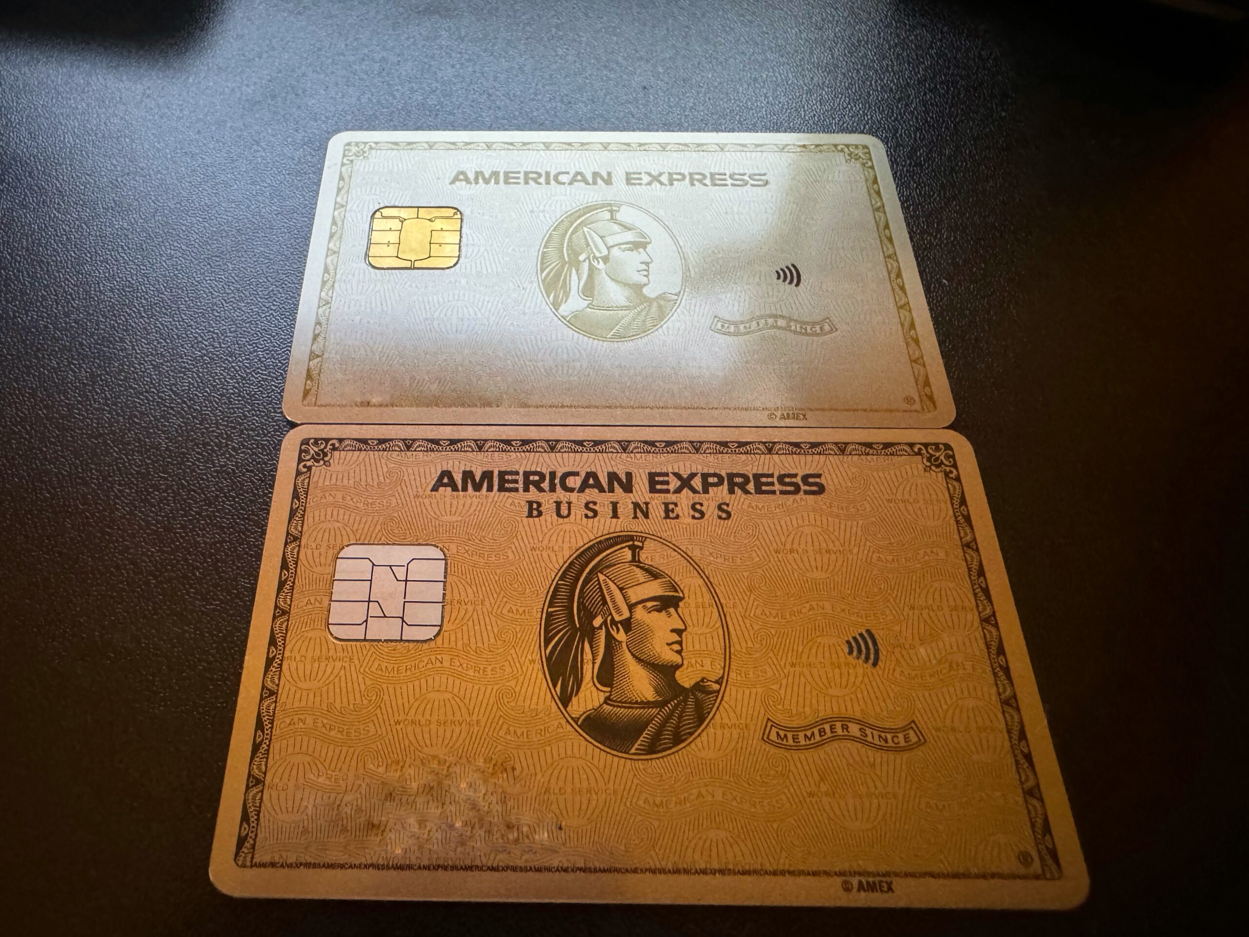 Amex White Gold vs Platinum Color Difference at an angle